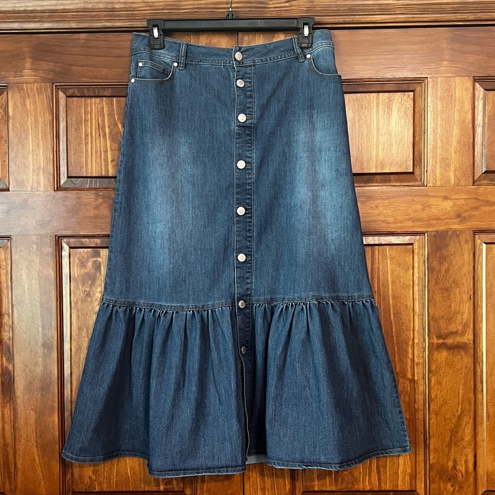 Denim Button-Front Skirt